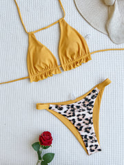 Chan double new bikini backless swimsuit European and American stitching swimsuit women's bandage swimsuit color matching bikini