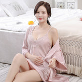 L-U-K Lady Sexy Nightdress 3/Pcs Satin Silk Pajamas Back Lace Sleepwear Comfortable Home Night Dress Woman V Neck Nightgown