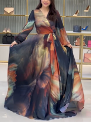 Printed rendering ink waist elegant dress