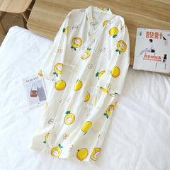 New Ladies Pajamas Cotton Gauze Kimono Robes for Women Thin 7 Points Sleeve SPA Home Wear Cotton Bathrobe Summer Cool