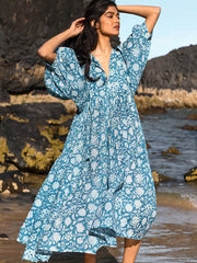 Oversized Holiday Dress V Neck Half Sleeve Loose Midi Dress Large Size Casual Print Long Party Wear Boho Vestidos 2023
