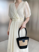 Elegant V-neck short-sleeved chiffon dress ladies Chinese buckle waist length dress ladies gentle casual wear Summer