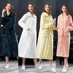 Flannel Nightdress Women Winter Thicken Home Wear Lengthen Bath robe Oversize Buttons Daily Wear Pajamas Lady Nightgown Lapel Sleepwear