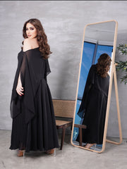 Black Elegant Off-Shoulder Large Chiffon Dress