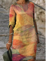 فستان بوهو عتيق لربيع وصيف 2022 مطبوع بياقة على شكل V فستان شاطئ ميدي فضفاض للسيدات فستان حفلات غير رسمي أنيق ملابس نسائية