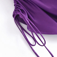 Women Sexy Spaghetti Strap Mini Dress Fashion Solid Color Side Pleat Drawstring Slim Dress Female Elegant Party Dress