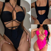 2023 New European and American Hot Selling Sexy One-Piece Swimsuit Women's Bandage Hollow Backless Bikini