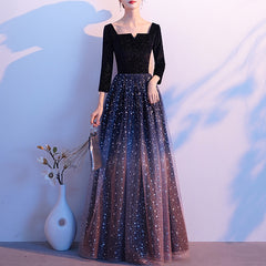 Ladies Long Long Sleeve Gradient Mesh Banquet Evening Dress Party Dress Party Dress