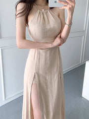 مثير الرسن فستان باكتاف مفتوحة المرأة خمر الدانتيل سبليت سليم ملاءات القطن ماكسي فستان كاجوال عطلة الشاطئ بوهو نمط الملابس