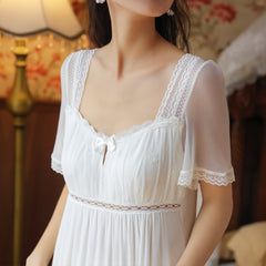 Short-sleeved pajamas new women's clothing; summer long lace palace style mesh modal sweet pajamas home clothes
