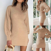 Leosoxs 2020 Autumn Winter Fashion Sexy Turtleneck Women's Mini Package Hip Dress Casual Bodycon Solid Long Sleeve Ladies Dress