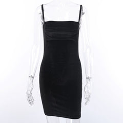 WannaThis Black Velvet Spaghetti Strap Dress Front Ruched Mini Skinny Sleeveless Off Shoulder Women Fashion Elegant Party Dress