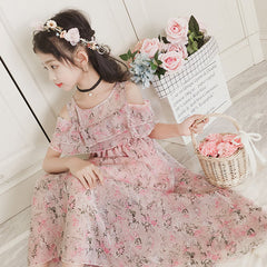 فستان بناتي 2020 فستان صيفي جديد شيفون زهري تنورة طويلة تنورة شاطئ تنورة أطفال على الطراز الغربي النسخة الكورية