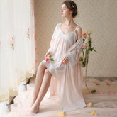 2023 new pajamas court style spring and autumn cotton long-sleeved dress home dress sexy women's lace gown 3-4