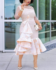 Women's Long Dress European and American Net Red Sexy Beaded Hip Cover Long Sleeve Round Neck Dress