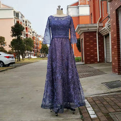 Ladies Round Neck Sleeve Long Embroidered Banquet Evening Dress LX009