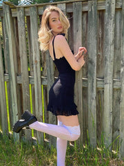 Sweet Black Summer Mini Dresses Bandage Backless Korean Women Sexy Mesh Wrap Sundress Bodycon Casual Clothing