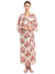 Women's long Bathrobe Floral Print Kimono Long Robe Cotton Bridesmaids Dress LengthSilk Robes Dressing Gown Summer Nightgown elegant Robe