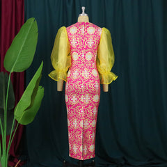 الانطباع الأنثوية Bodycon فيستدو خمر مانغاس سوبر ريتالهوس أوتونو بريمافيرا أنيقة مودا فيستا دي نايت فيستدو ريترو اللازورد فيستدوس