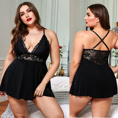 CyiExi Women Sexy Nightgown Set Plus Size Lace See Through Lingerie Dress + Thong 2 Pieces Sets Sleepwear Ladies Night Clothing