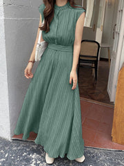 ZANZEA Women Elegant Dresses Solid Stand Collar Sleeveless Elastic waist Long Dress Fashion Holiday Casual Loose Ladies Vestido Plus Size