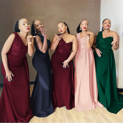 European and American African women's slanted shoulders sexy long skirt trailing banquet evening dress