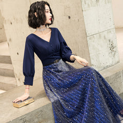 Ladies V-neck long-sleeved fashion party dress banquet evening dress holiday birthday dress