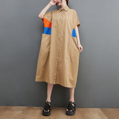 Large size women's clothing 2022 summer new fashion large size dress and thin contrast color shirt dress women