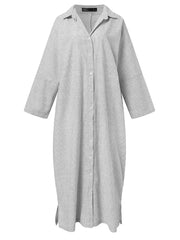 Summer new dress fashion cotton and linen striped cardigan loose large size casual temperament commuting irregular female long dress top