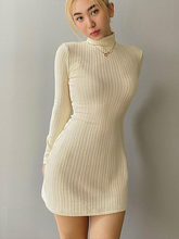 Fashion knit long sleeves high neck sexy Bodycon mini dress fall/winter women elegant clothing streetwear party Y2K green