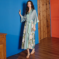 Satin chiffon pajamas women's summer plus size ice silk light gray nightgown bathrobe home service