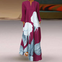 ZANZEA women's European and American temperament contrast flower print small V-neck long sleeve pocket pocket fashion trend elegant long dress loose spring and autumn daily casual bohemian resort style long dress S-5XL