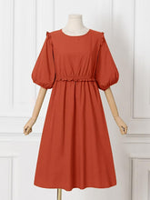 ZANZEA Women Elegant Dresses Solid O Neck Lantern Sleeve Half Sleeve Elastic Waist Long Dress Fashion Holiday Casual Loose Ladies Vestido Plus Size