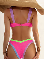 Spring and summer new women's swimwear small fragrance color matching color contrast bikini suit sexy split swimsuit suit holiday wind beach seaside s