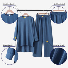 ZANZEA Women Solid Sets O-Neck Long Sleeve Blouses Ankle Length Bottoms Casual Loose Fashion Suits Ladies Daily Blouses+Trousers Plus Size