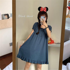 Nightgowns Bow Ruffles Lace Up Solid Cute Fashion Japanese Style Womens Sleepwear Leisure Elegant Homewear Pleated New Harajuku
