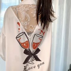 بيجامة لطيفة مع ياقة قميص، فستان نوم مثير، نسخة متفجرة حية، ملابس منزلية قطنية من Huaer