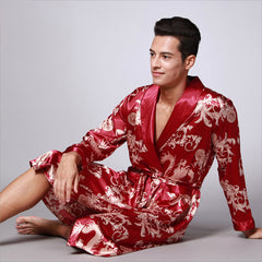 Nightgown silk ice silk men's pajamas men's long-sleeved nightgown bathrobe home clothes