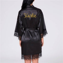 Personalized Lace Women Nightwear Robes Wedding Satin Silk Female Bathrobes Custom Name Bride Bridesmaids Robes Party Gifts