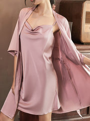 Sling nightdress women's summer ice and snow silk sexy nightgown two-piece set large size home service