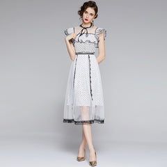 Mesh stitching dress temperament all-match lace goddess Fan Xiao fresh dress