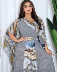 Grey Textured Print Panel Dress