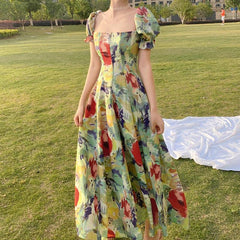 Womens Maxi Dress ZANZEA France Elegant A Line Vestidos Bohemian Floral Print Robe Holiday Puff Sleeve Long Dresses