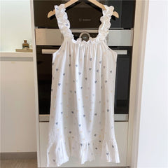 QWEEK Cotton Sleepwear Dresses for Women 2021 Kawaii Night Dress Heart Print Nightgown Cute Nightwear Casual Dress