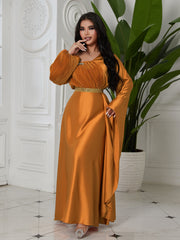 Orange Elegant Waisted Strapless Hot Diamond Large Dress