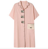 Summer new pull  cool cotton ladies cardigan lapel plus comfortable Korean style double pocket half-sleeved mid-length nightdress