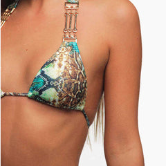 Swimsuit New Snake Print Sexy Backless Bikini Metal Accessories Swimwear