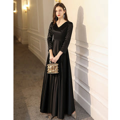 Ladies V-neck Satin Fashion Party Dress Long Banquet Evening Dress Holiday Birthday Dress