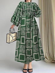 ZANZEA فستان طويل أنيق بياقة مربعة للنساء عتيق بطبعة بيزلي وأكمام منتفخة فساتين حفلات ربيعية فضفاضة غير رسمية