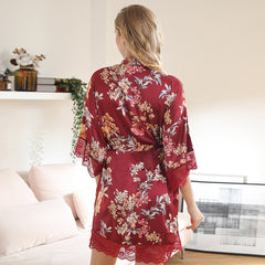Sexy Sleepwear Bride Morning Gown Large Size Ice Silk Nightgown Female Printed Bathrobe Nightdress Casual Lace Female Intimate Lingerie Nightgown